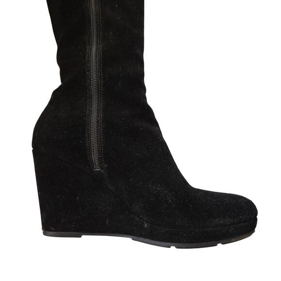 Via Spiga Black Genuine Suede Zip up tall wedge boots Size 8 1/2 - Picture 4 of 6